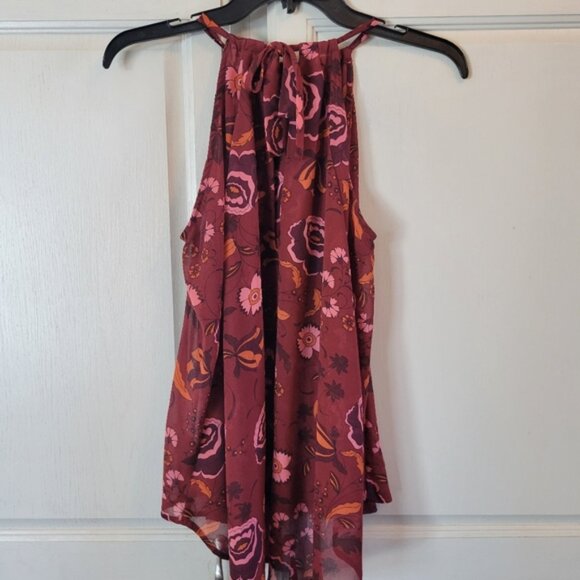 BB Dakota Burgundy Floral Flowy Tie Halter Top - Picture 2 of 4